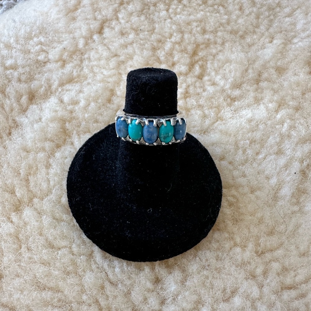 Carolyn Pollack Sterling Silver Turquoise and Lapis Ring Approx Size 5 1/4